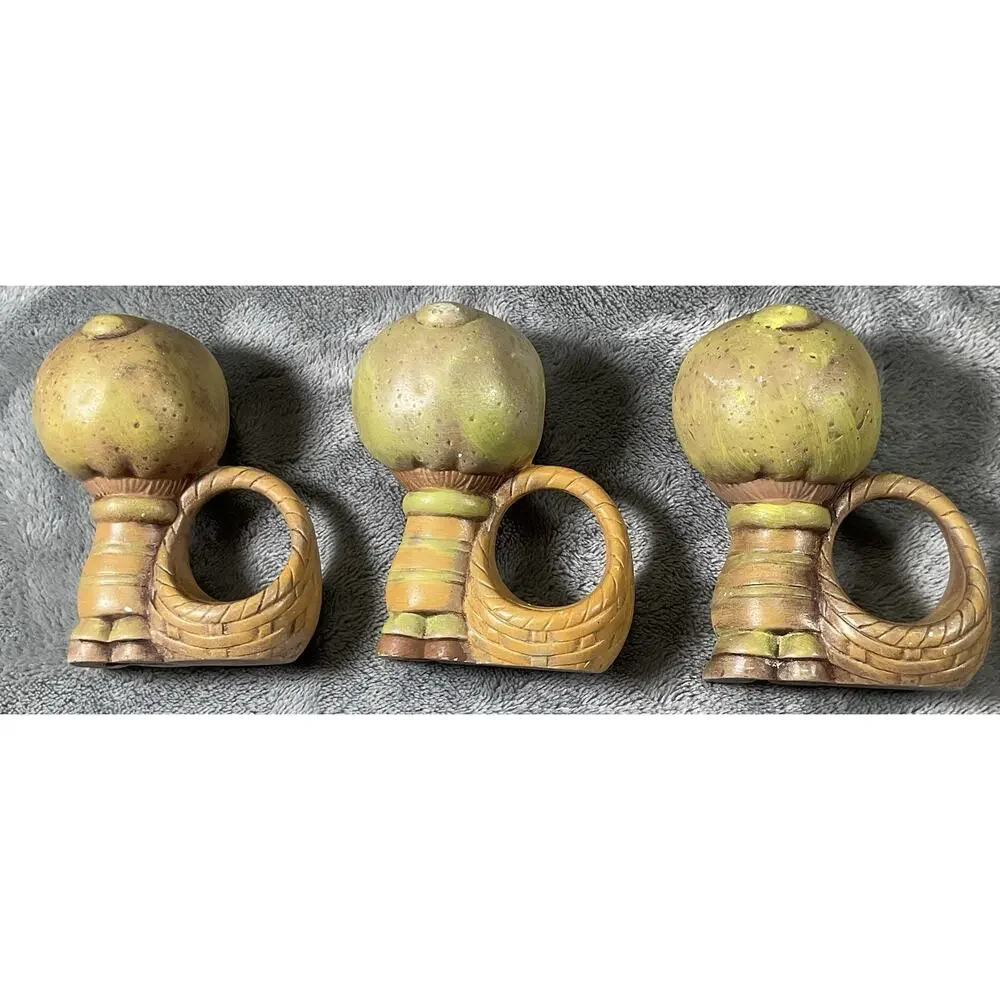 Vintage Ceramic Boy(6) & Girl(4) Napkin Rings Set Of 10 Green Brown Farmhouse